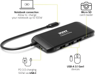 Port Connect Dockingstation USB-C 4K 7-poorts 100W Zwart