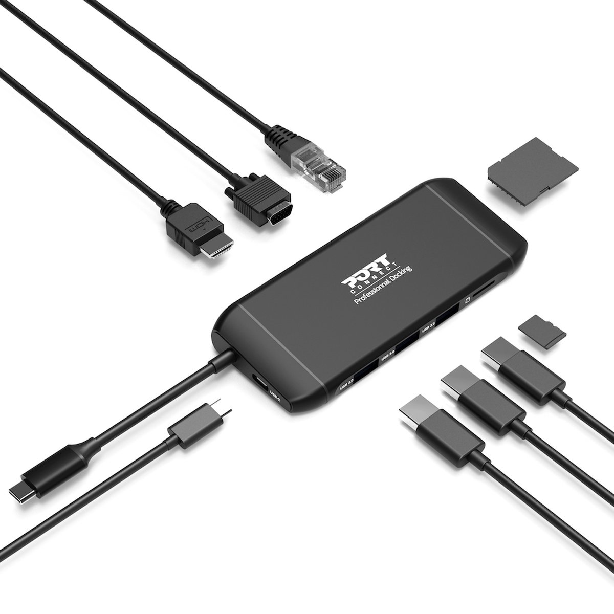 Port Connect Dockingstation USB-C 4K 7-poorts 100W Zwart