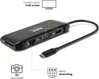 Port Connect Dockingstation USB-C 4K 7-poorts 100W Zwart