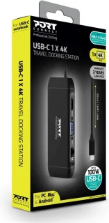 Port Connect Dockingstation USB-C 4K 7-poorts 100W Zwart