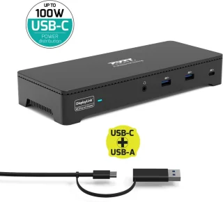 Port Connect Dockingstation USB-C & USB-A 3x4K 100W Zwart