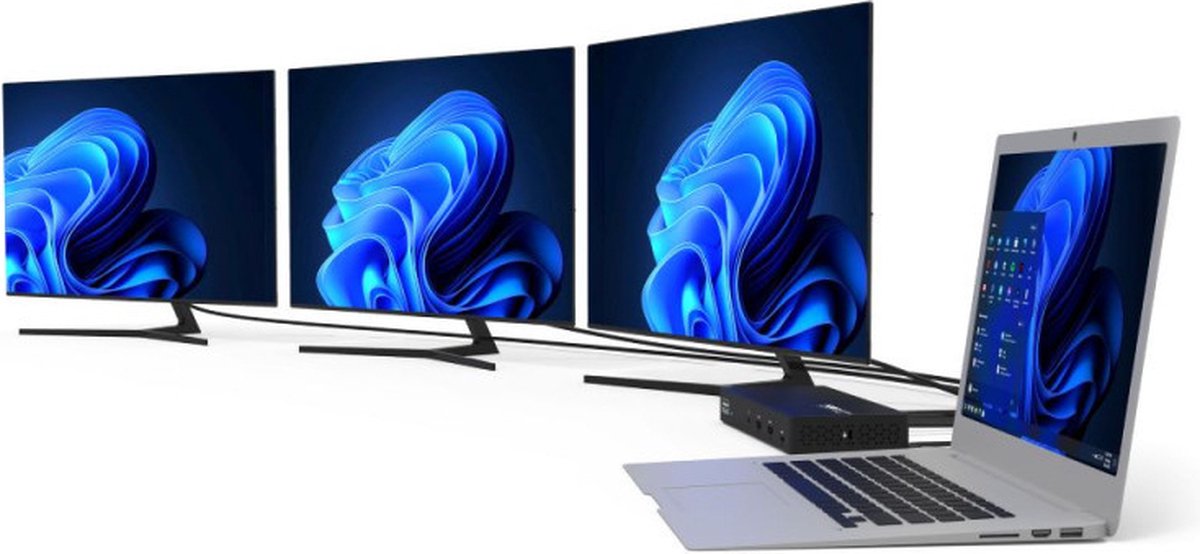 Port Connect Dockingstation USB-C & USB-A 3x4K 100W Zwart