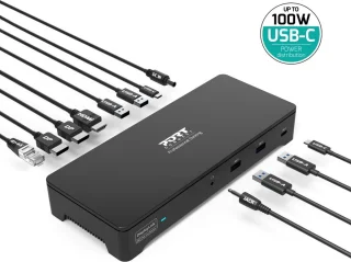 Port Connect Dockingstation USB-C & USB-A 3x4K 100W Zwart