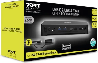 Port Connect Dockingstation USB-C & USB-A 3x4K 100W Zwart