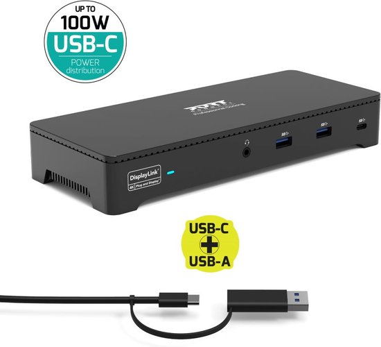 Port Connect Dockingstation USB-C & USB-A 3x4K 100W Zwart