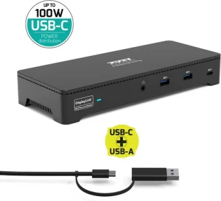 Port Connect Dockingstation USB-C & USB-A 3x4K 100W Zwart
