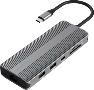 Professional Multipoort Adapter 2x HDMI 2x USB-C USB 3.0 Ethernet Kaartlezer Audio