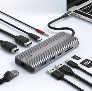 Professional Multipoort Adapter 2x HDMI 2x USB-C USB 3.0 Ethernet Kaartlezer Audio