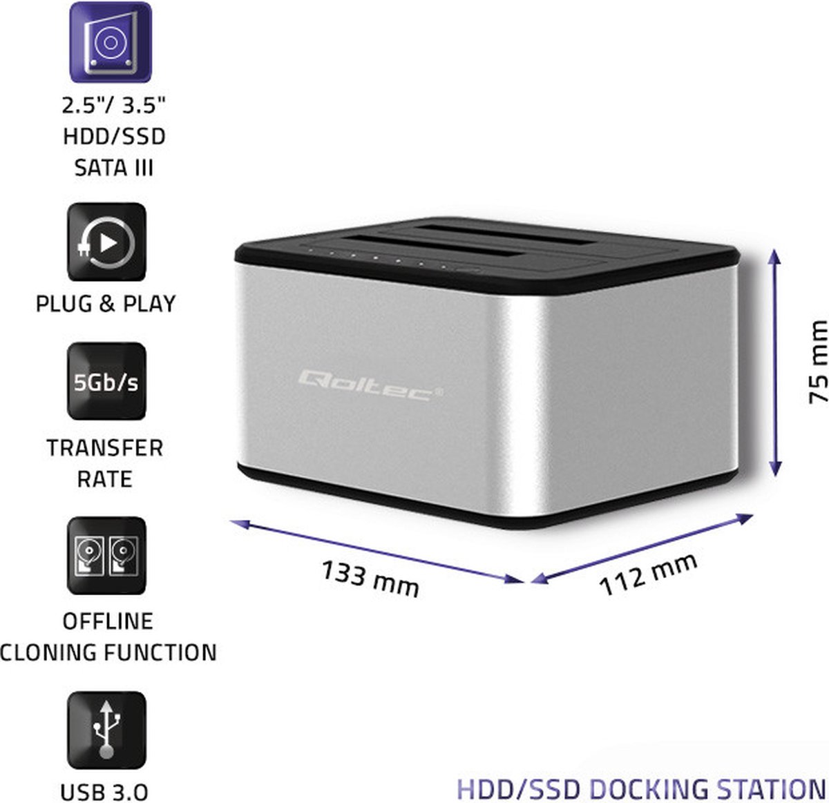 Qoltec HDD/SSD Dockingstation 2x SATA USB 3.0