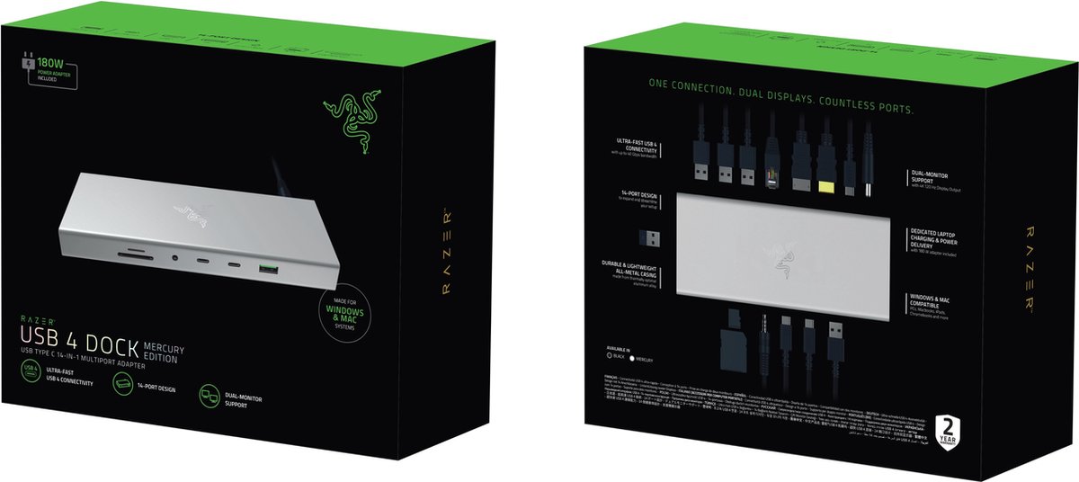 Razer USB 4 Docking Station 14 Poorten Mercury Wit