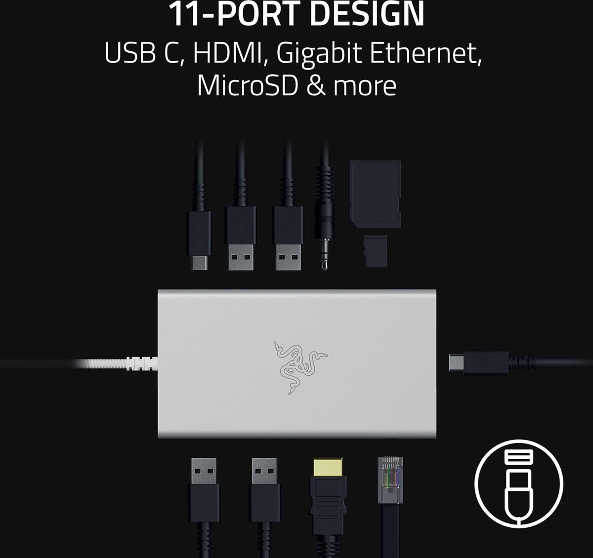 Razer USB-C Docking Station 11 Poorten Mercury Wit