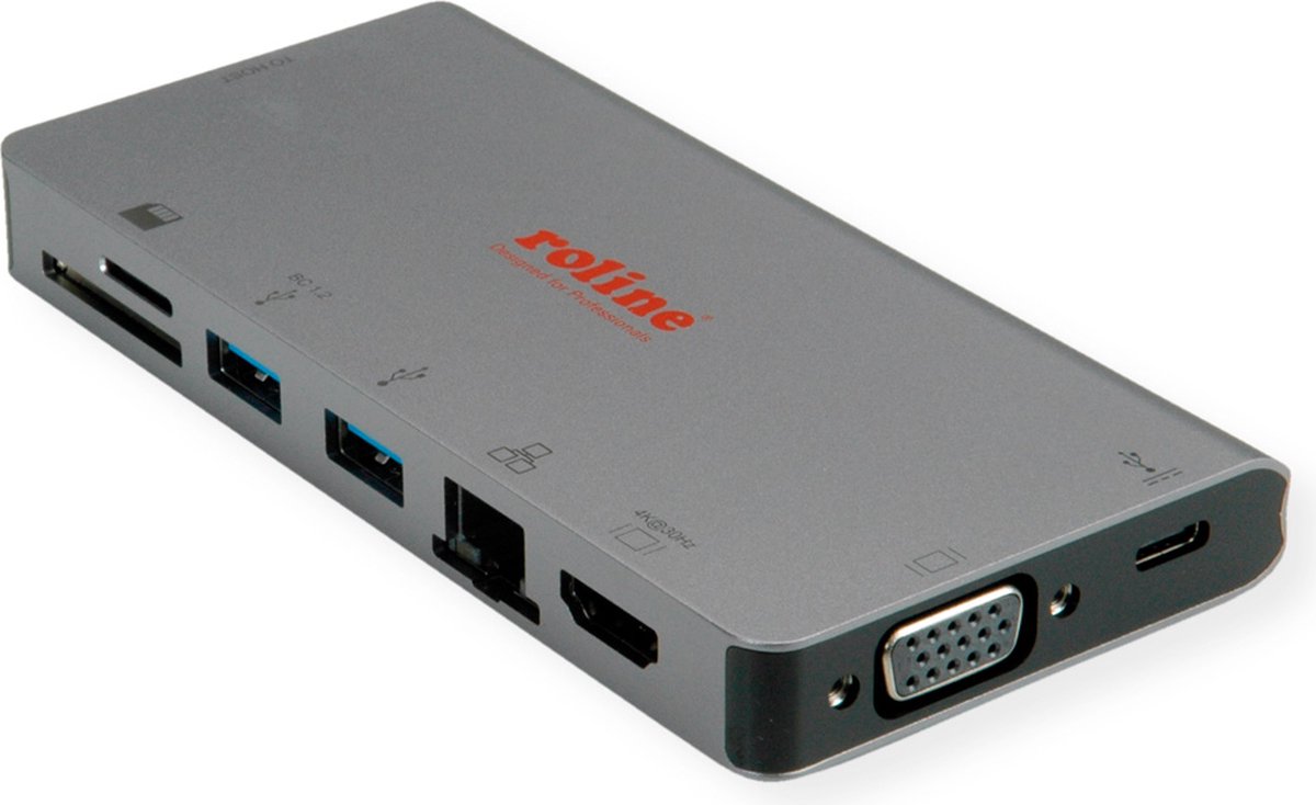 ROLINE USB-C Docking Station HDMI VGA USB 3.2 LAN PD Card Reader