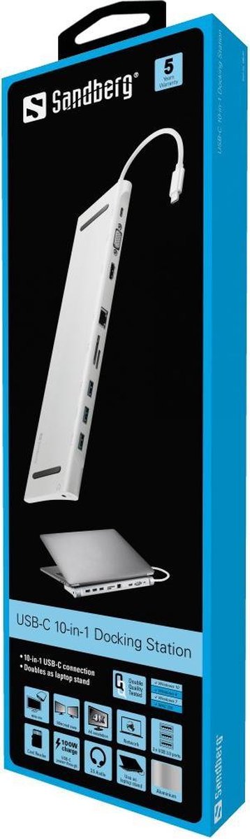 Sandberg 136-31 USB-C 10-in-1 Docking Station Grijs