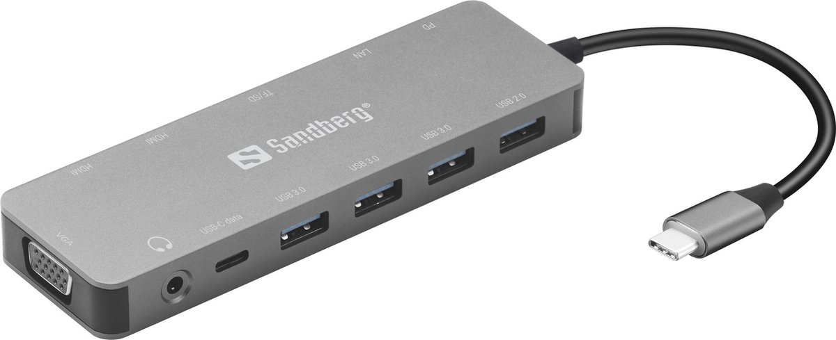 Sandberg 136-45 USB-C 13-in-1 Travel Dock Grijs
