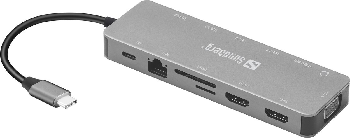 Sandberg 136-45 USB-C 13-in-1 Travel Dock Grijs