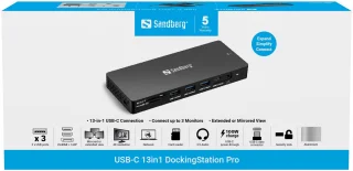 Sandberg 136-61 Laptop Dock & Poortreplicator Type-C Grijs
