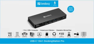 Sandberg 136-61 Laptop Dock & Poortreplicator Type-C Grijs