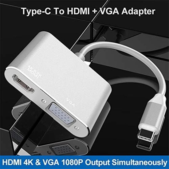 Selbro USB C HDMI VGA Adapter 2-in-1 Zilver