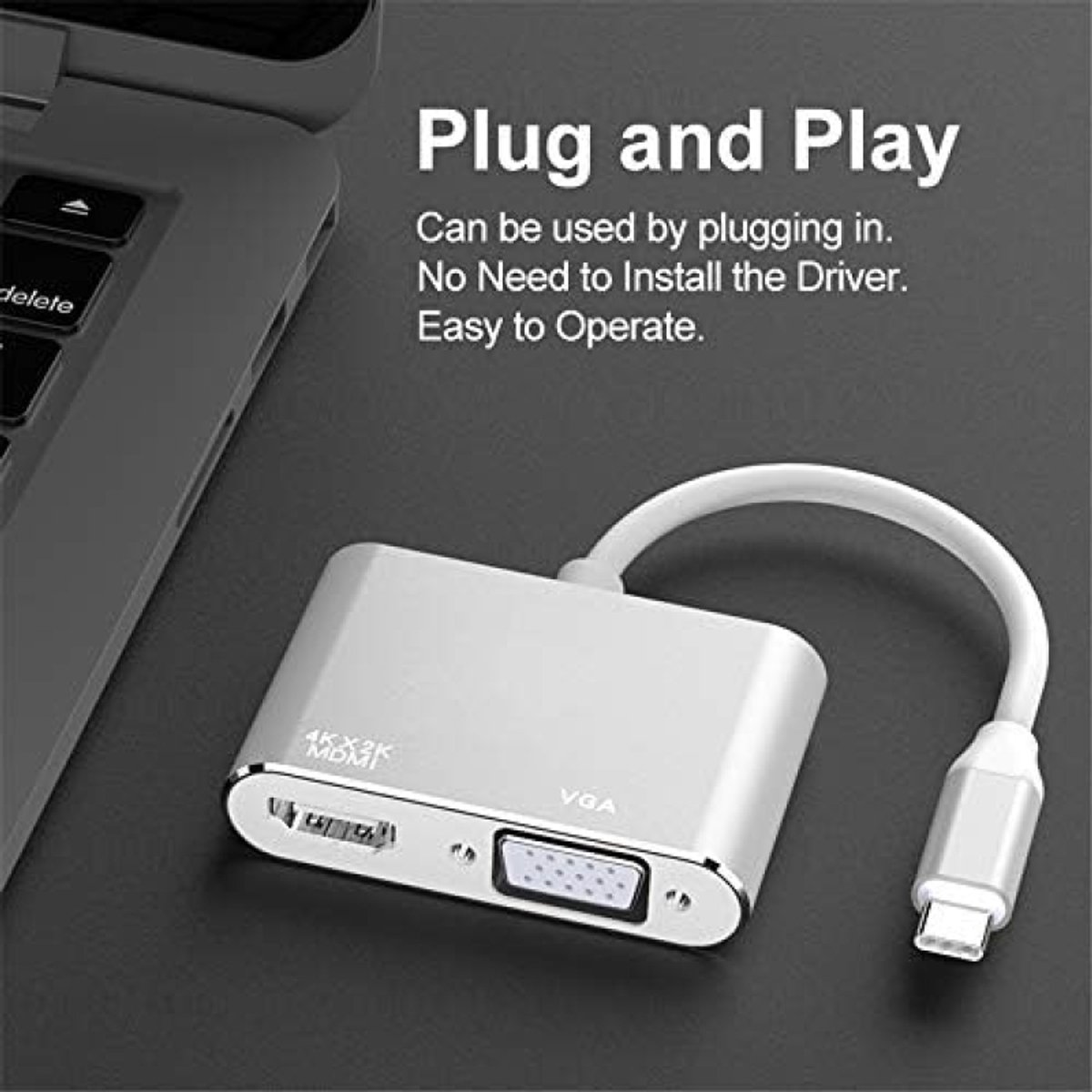 Selbro USB C naar HDMI VGA Adapter 2-in-1 Grijs
