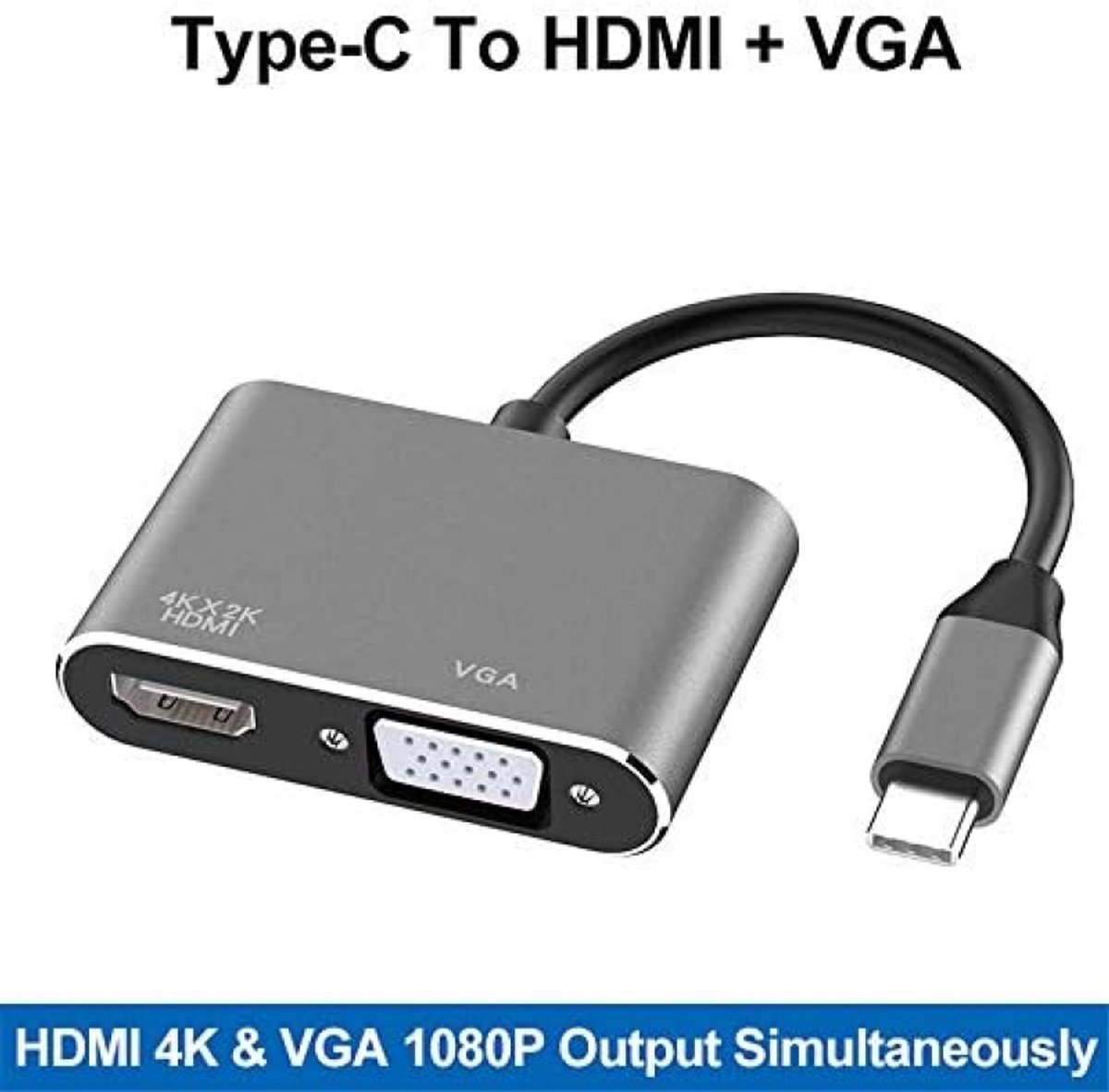 Selbro USB C naar HDMI VGA Adapter 2-in-1 Grijs