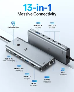 Selore usb-c docking station 13-in-1 dual monitor