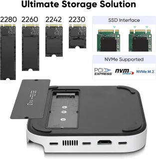 ShopVlot dock voor Mac mini M4 en M4 Pro met 7 usb-c-poorten en m.2 nvme ssd uitbreiding