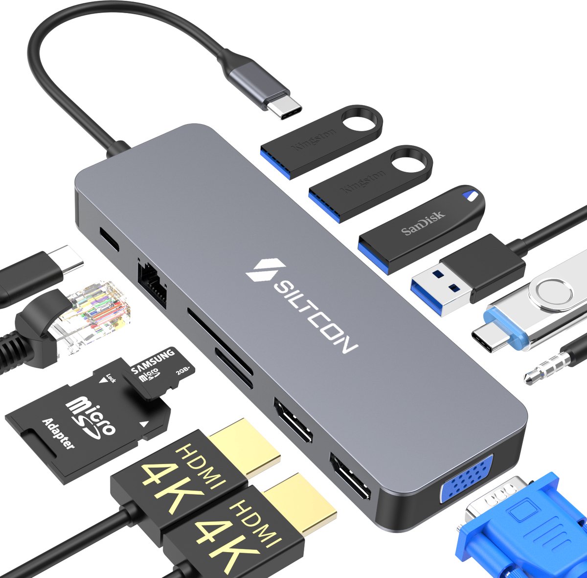 De Siltcon 13-in-1 USB-C Docking Station Spacegrey 2025 in één oogopslag