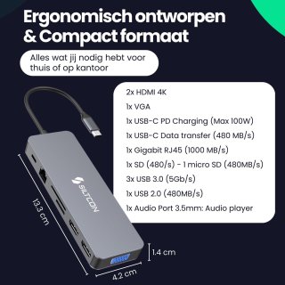Siltcon 13-in-1 USB-C Docking Station Spacegrey 2025