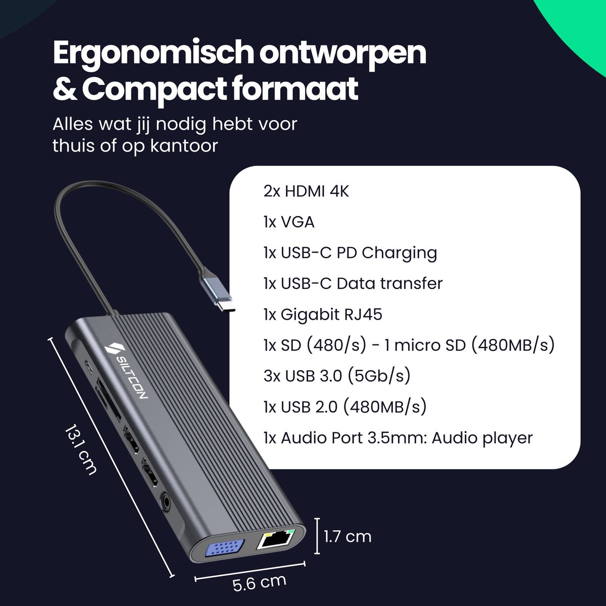 Siltcon 13-in-1 USB C Hub Docking Station Spacegrey