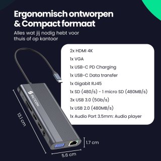 Siltcon 13-in-1 USB C Hub Docking Station Spacegrey