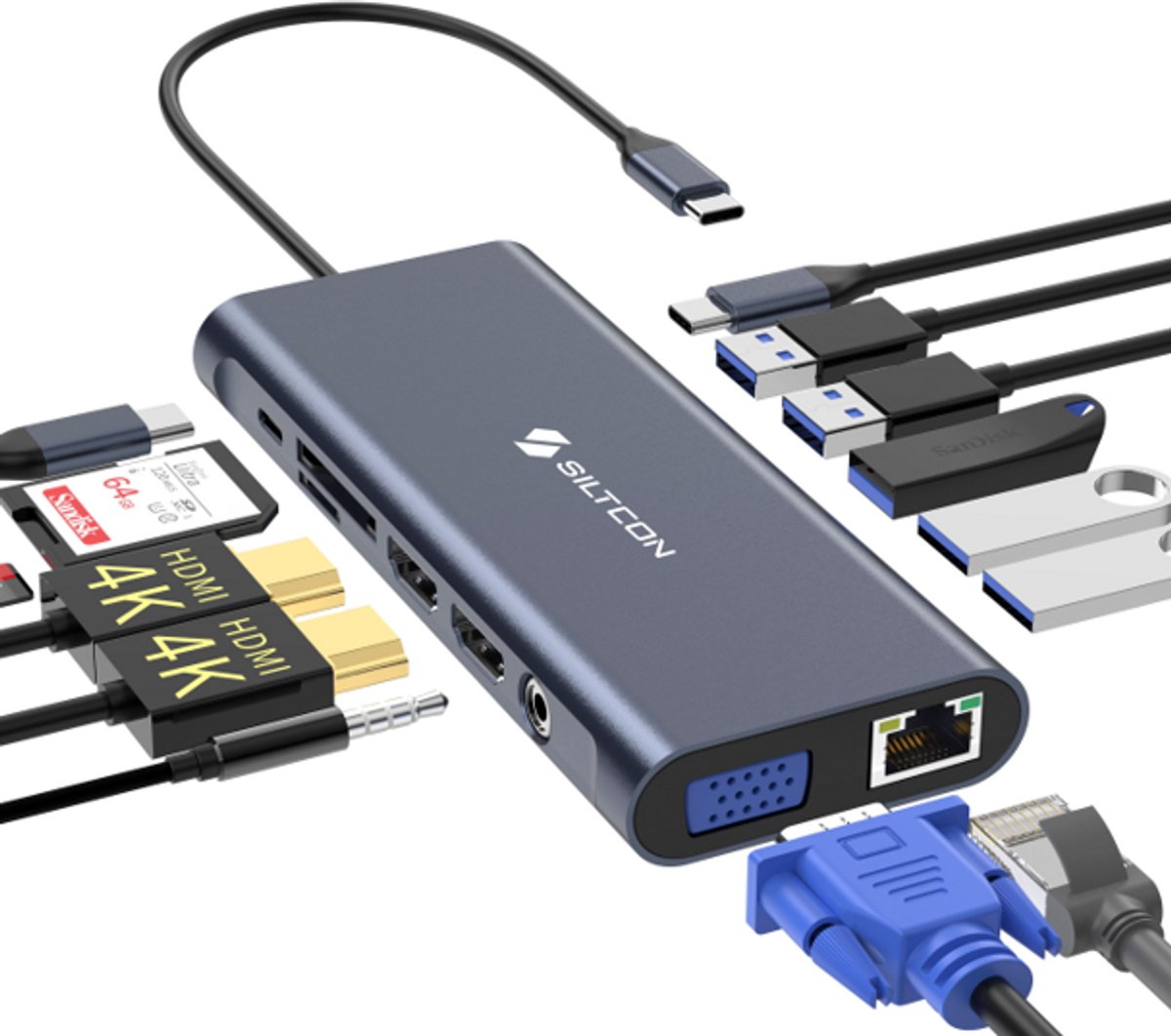 Siltcon 14 in 1 USB C Hub Docking Station Spacegrey 2025