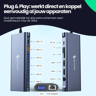 Siltcon 14 in 1 USB C Hub Docking Station Spacegrey 2025