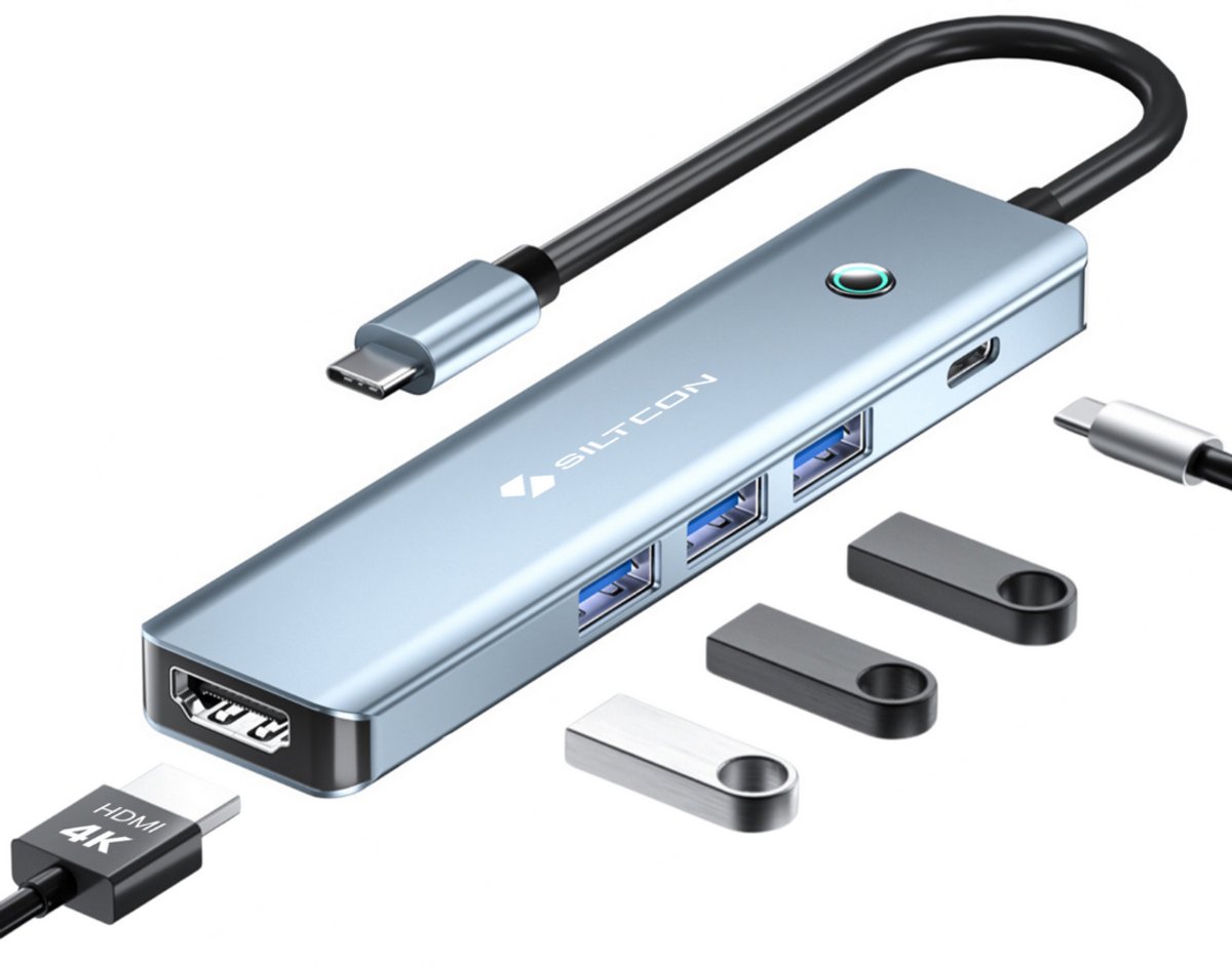 De Siltcon USB C Hub 6 in 1 Docking Station Spacegrey in één oogopslag