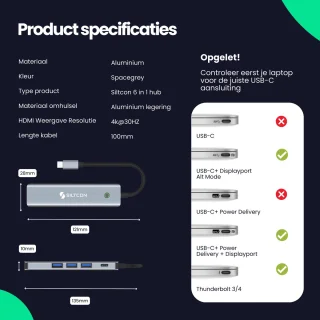 Siltcon USB C Hub 6 in 1 Docking Station Spacegrey