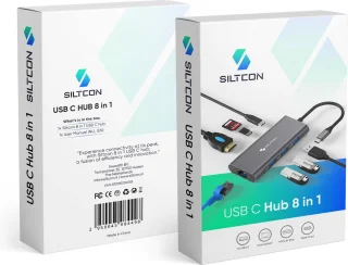 Siltcon USB C Hub 8-in-1 Docking Station Spacegrey