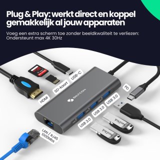 Siltcon USB C Hub 8-in-1 Docking Station Spacegrey