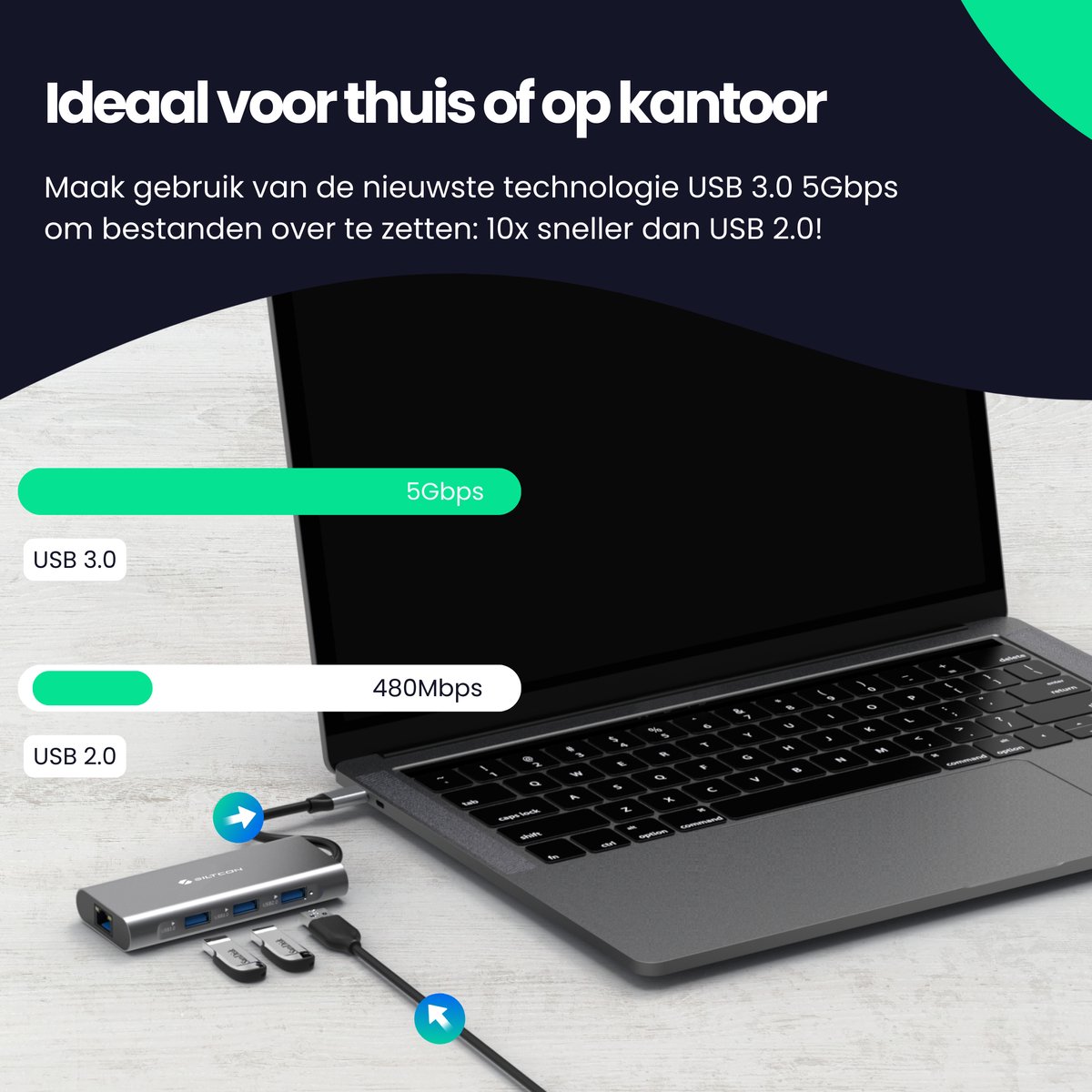 Siltcon USB C Hub 8-in-1 Docking Station Spacegrey
