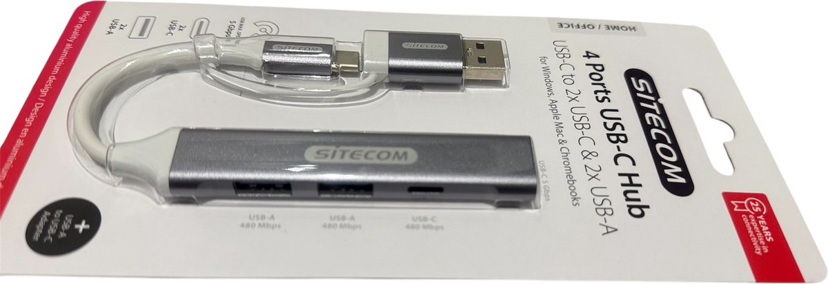 Sitecom USB-C Hub 4-poorts USB-C naar USB-C & USB-A
