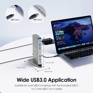 SnelShoppen DisplayLink docking station dual monitor 14-in-1 usb-c/a voor laptop