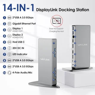SnelShoppen DisplayLink docking station dual monitor 14-in-1 usb-c/a voor laptop