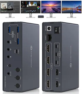 SnelShoppen Displaylink usb c kvm switch docking station voor 3 pc's en 4 monitors