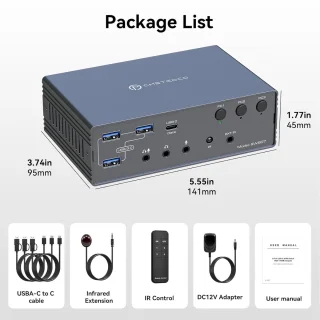 SnelShoppen Displaylink usb c kvm switch docking station voor 3 pc's en 4 monitors