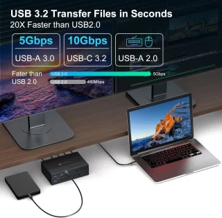 SnelShoppen Displaylink usb c kvm switch docking station voor 3 pc's en 4 monitors