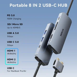 SnelShoppen docking station voor MacBook Pro/Air, USB-C dual monitor hub