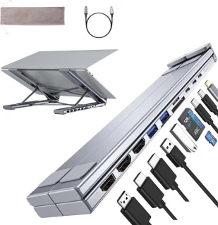 Solidchoice laptopstand met docking station en 9-in-1 usb-c hub