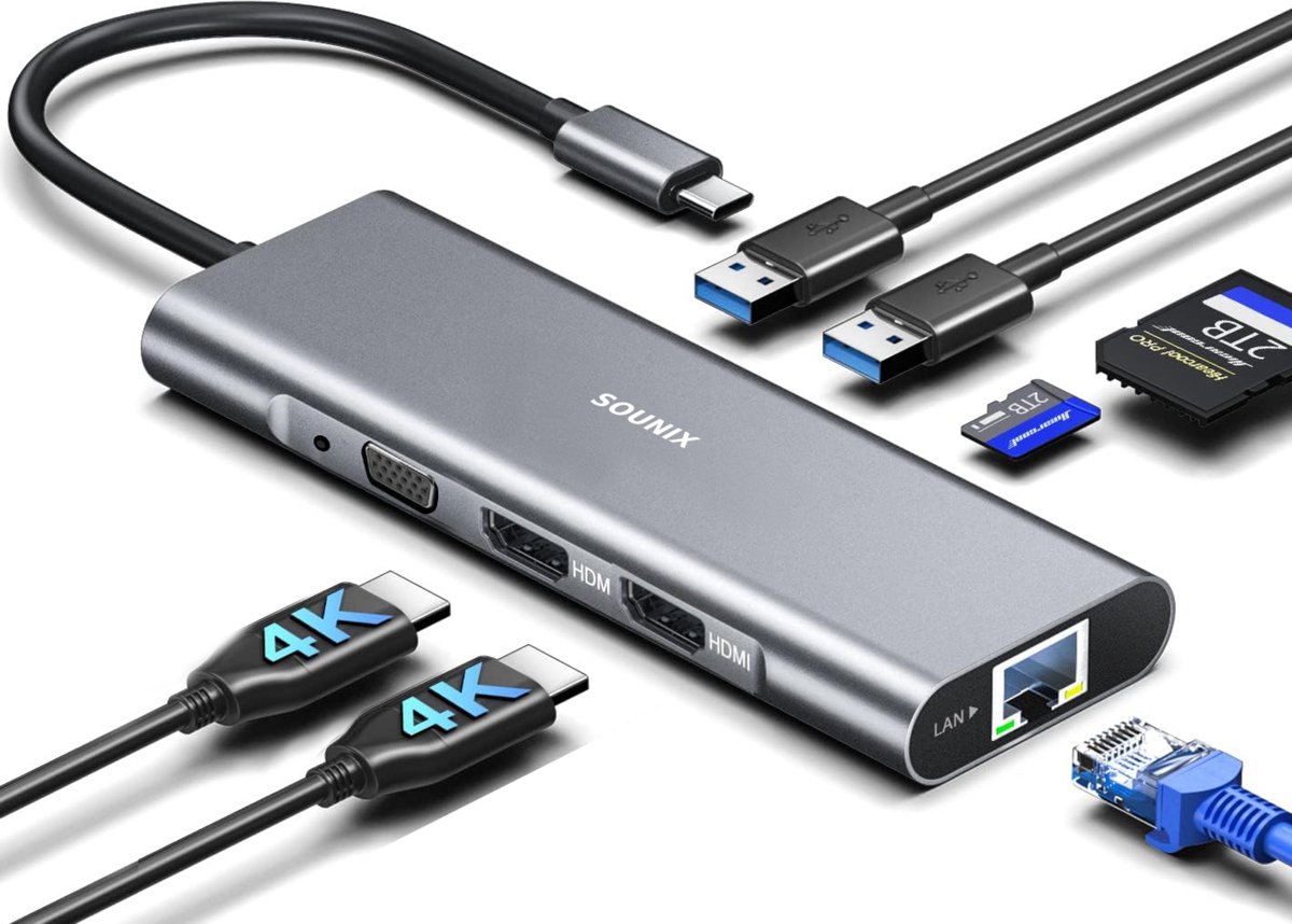 Sounix USB C Docking Station 10-in-1 Grijs