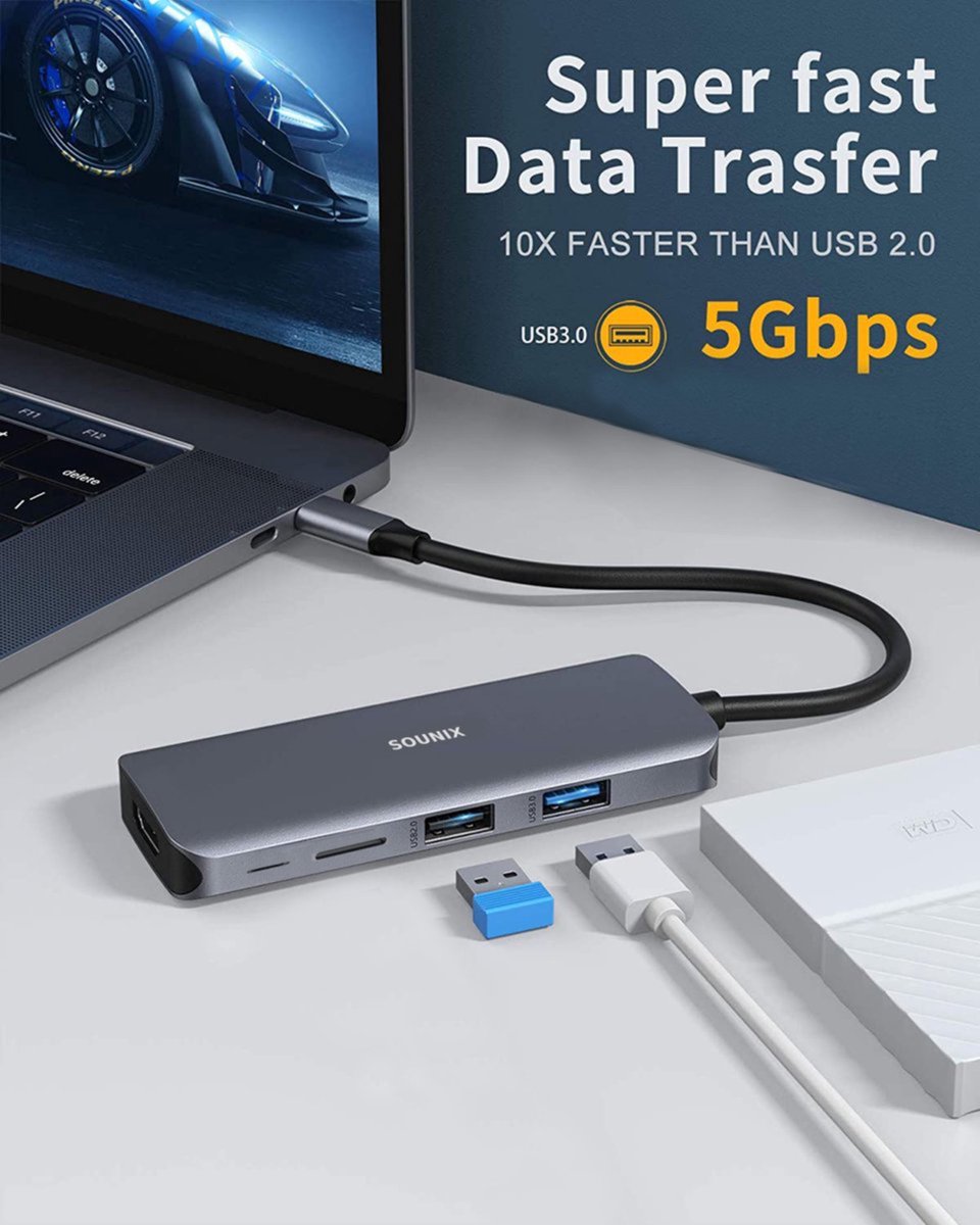 Sounix USB C Docking Station 10-in-1 Grijs