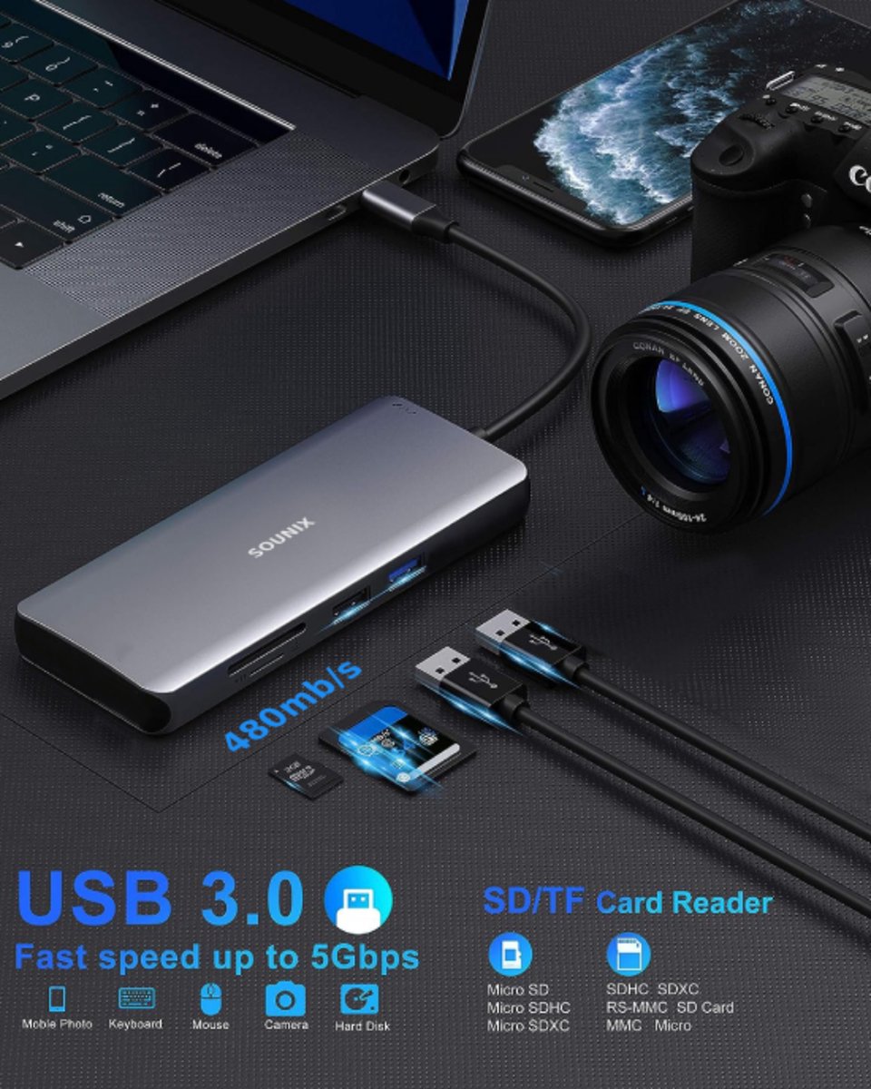 Sounix USB C Docking Station 10-in-1 Grijs