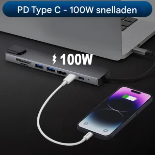 Strex 8-in-1 USB-C Hub Docking Station - Zwart