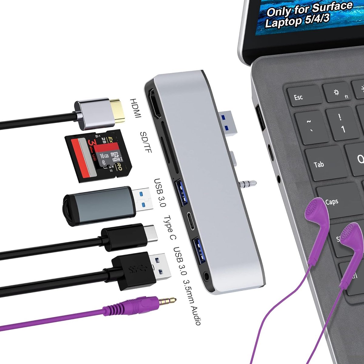 Surface Laptop Docking Station USB 3.0 HDMI Ethernet TF-kaart
